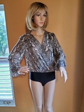 Zara Chiffon Black and Gray Snake Print Bodysuit